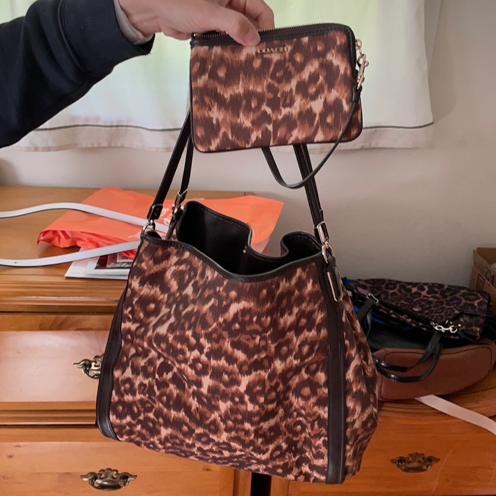 Coach Leopard Print Purse and Wristlet, used once